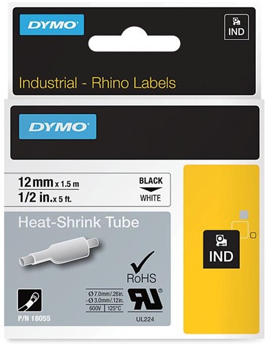 Dymo RHINO krimpkous 12 mm, zwart op wit