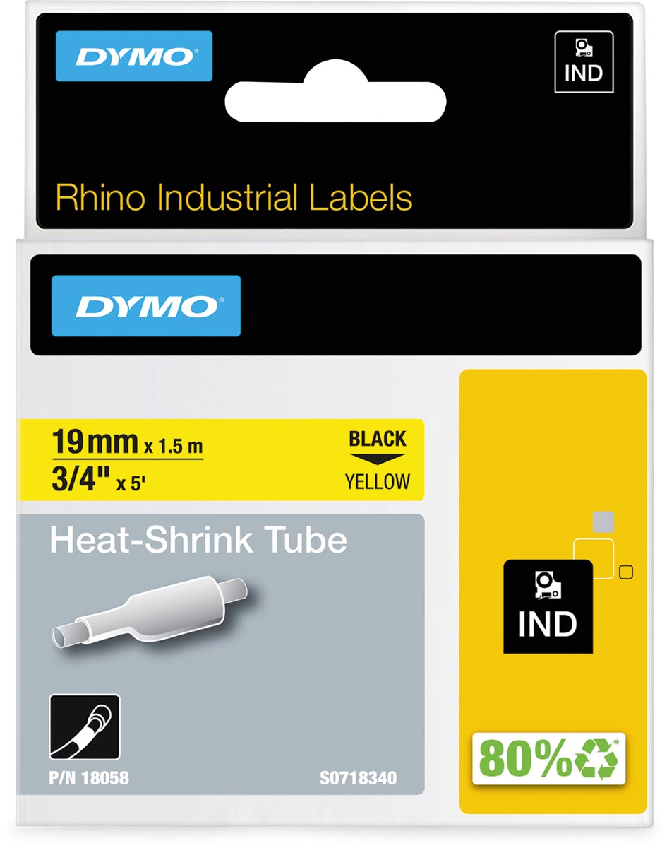 Dymo RHINO krimpkous 19 mm, zwart op geel afbeelding