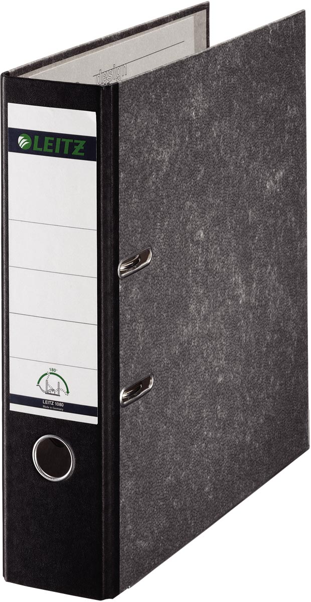 Leitz ordner, ft folio, rug 80mm, karton, gewolkt zwart afbeelding