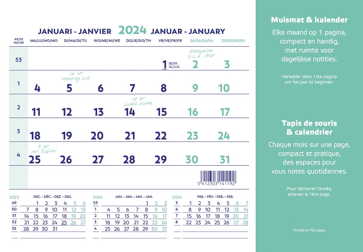 Brepols muismatkalender, ft 23X18 cm, nl/fr, 2024