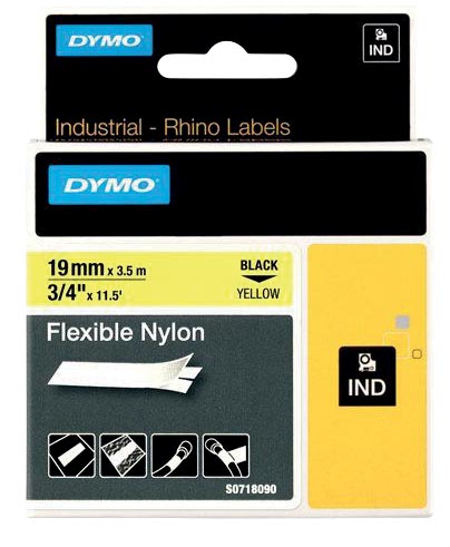 Dymo RHINO flexibele nylontape 19 mm, zwart op geel