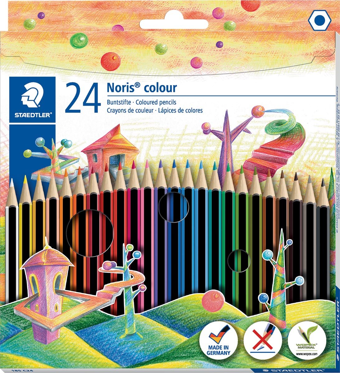 Staedler kleurpotloden Noris Colour, ophangdoos met 24 stuks in geassorteerde kleuren Staedler kleurpotloden Noris Colour, ophangdoos met 24 stuks in geassorteerde kleuren