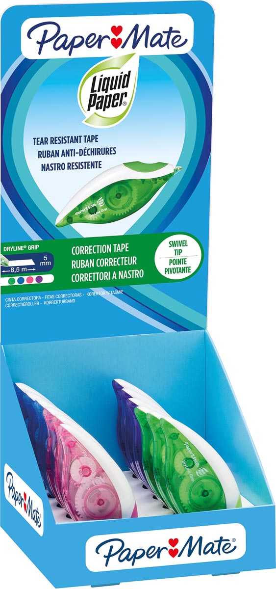 Paper Mate correctieroller Liquid Dryline Grip, display met 24 stuks Paper Mate correctieroller Liquid Dryline Grip, display met 24 stuks