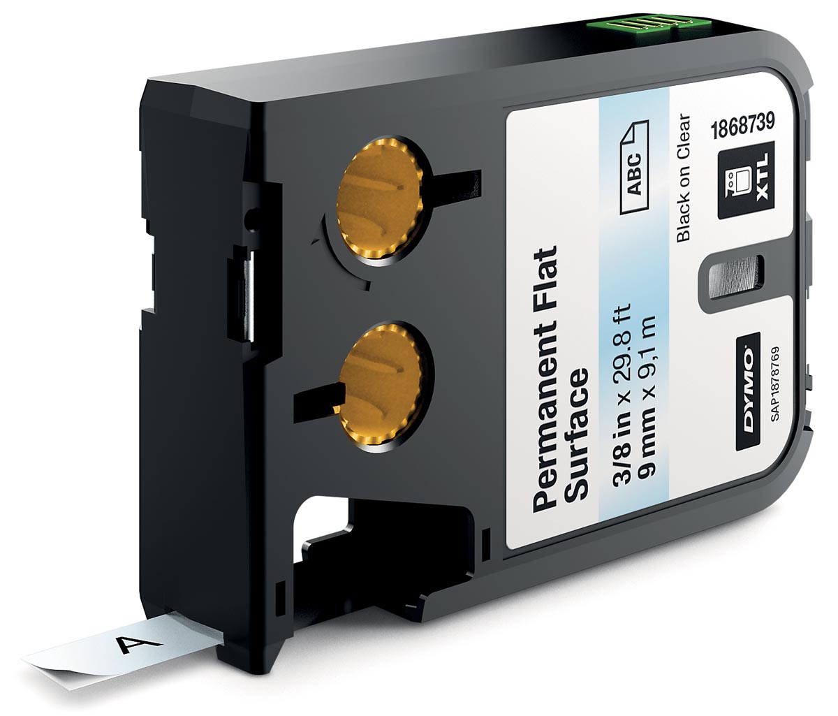Dymo XTL tape 9 mm, zwart op transparant, polyester
