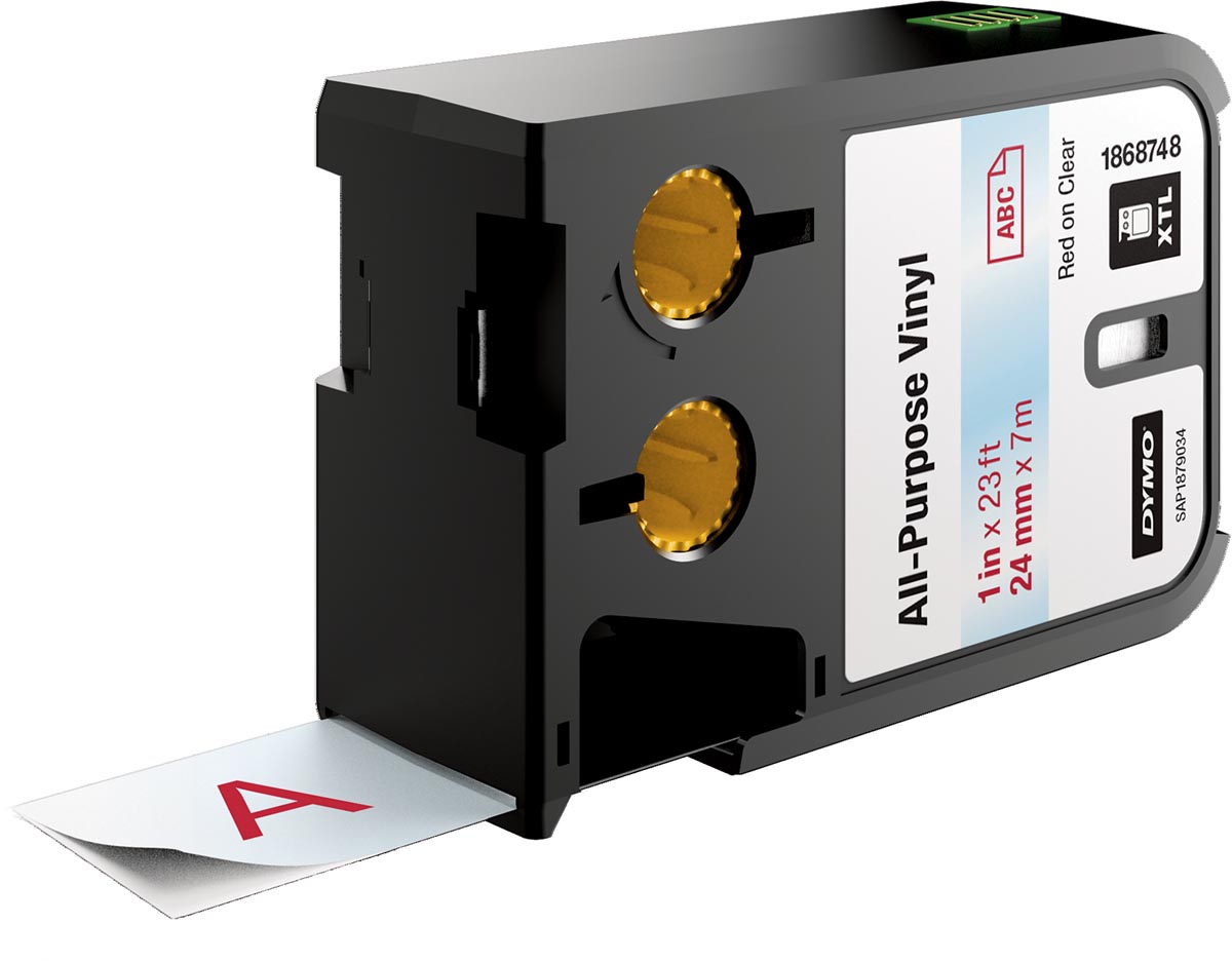 Dymo XTL vinyltape ft 24 mm, rood op transparant