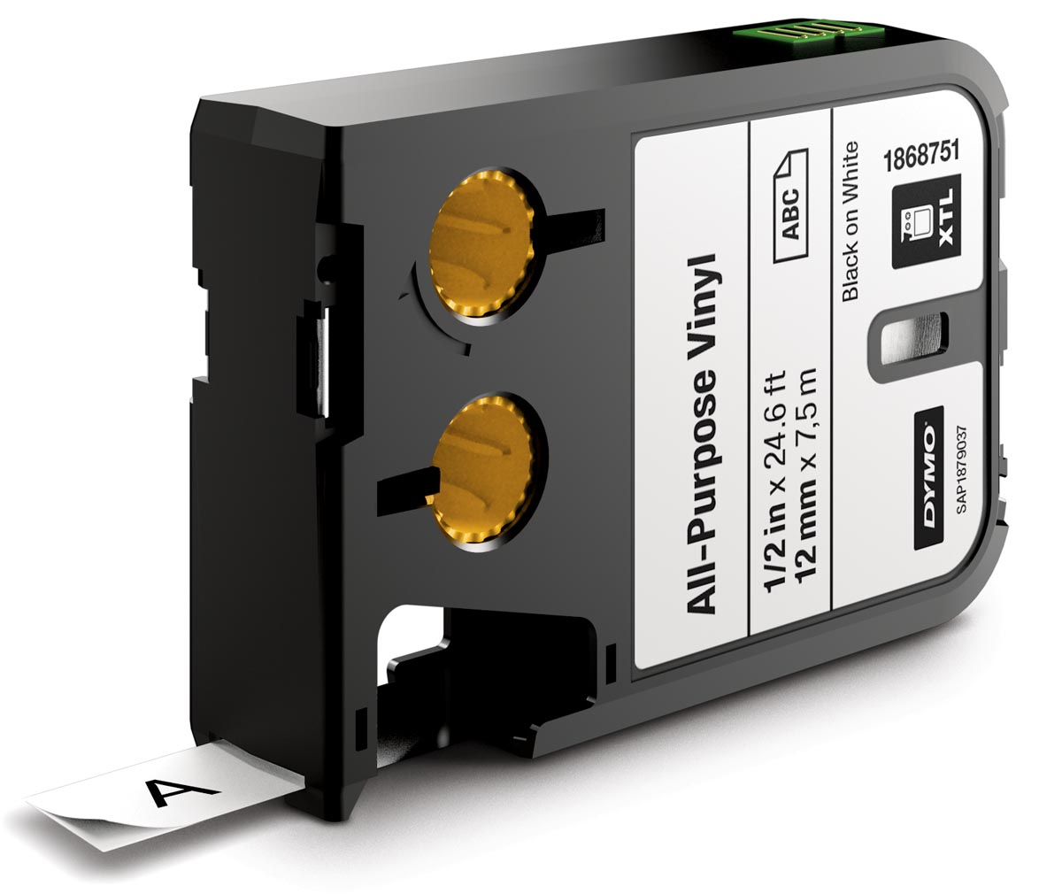 Dymo XTL tape ft 12 mm, zwart op wit, vinyl Dymo XTL tape ft 12 mm, zwart op wit, vinyl