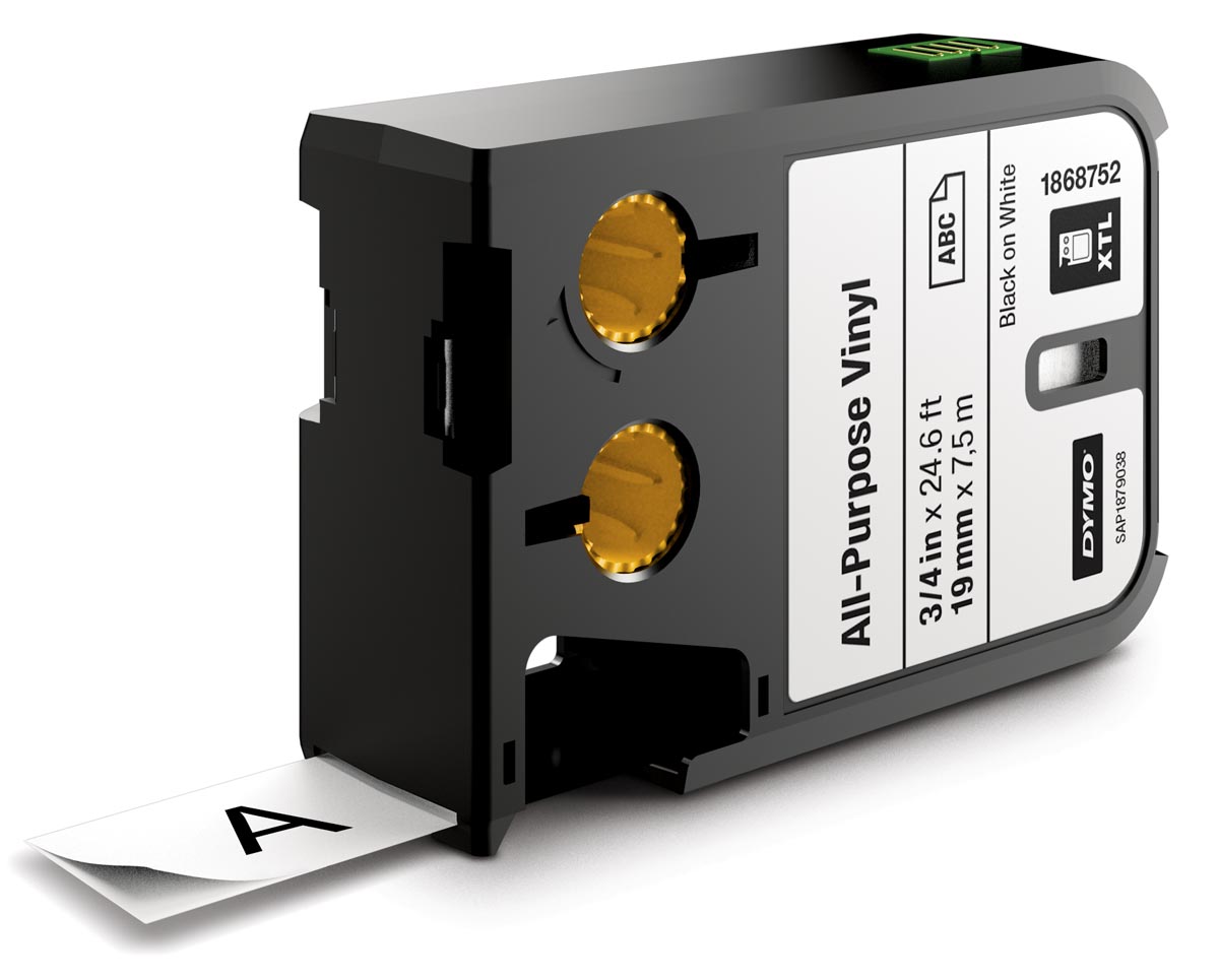 Dymo XTL tape ft 19 mm, zwart op wit, vinyl afbeelding