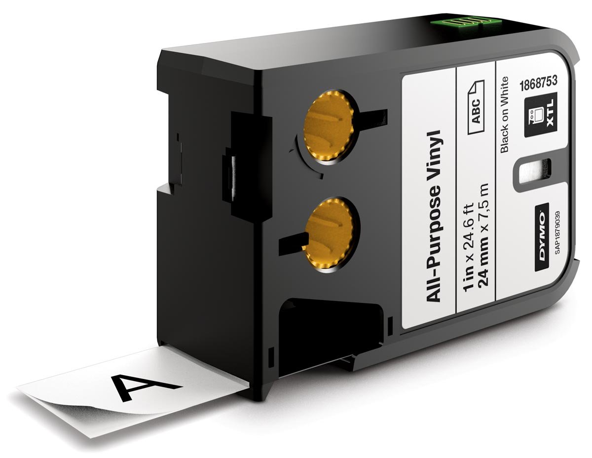 Dymo XTL tape ft 24 mm, zwart op wit, vinyl afbeelding