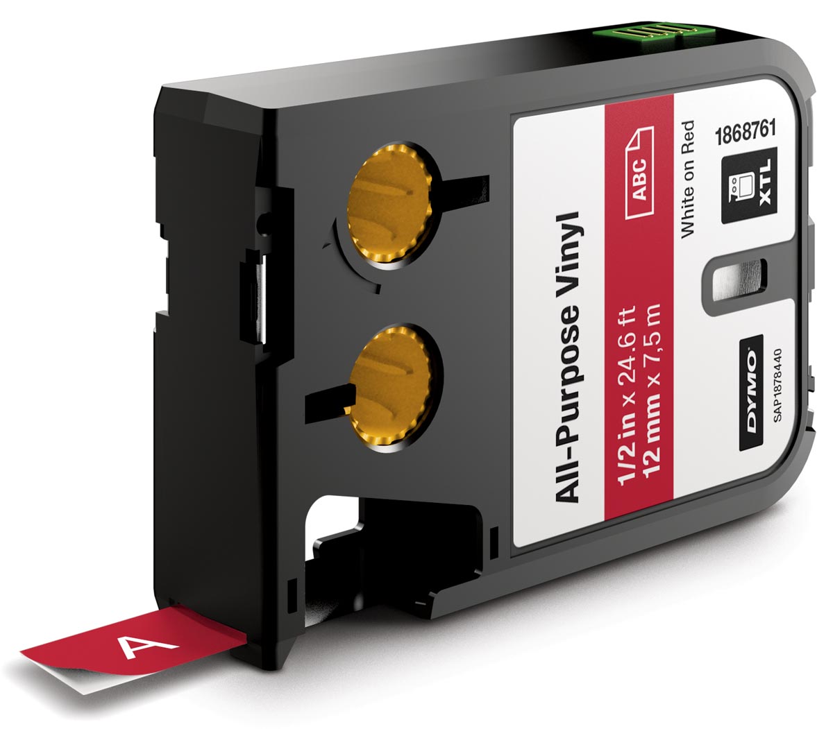 Dymo XTL tape ft 12 mm, zwart op rood, vinyl