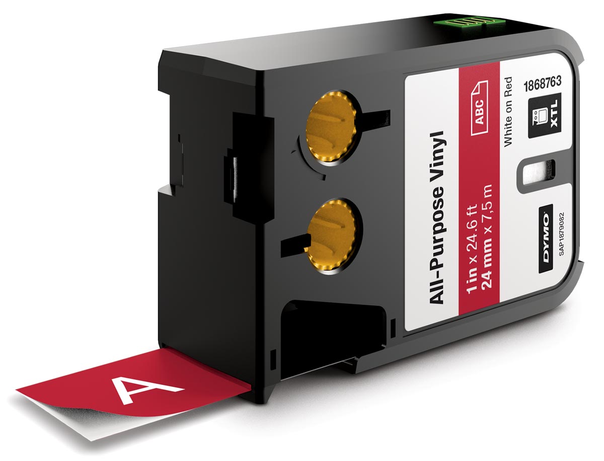 Dymo XTL tape ft 24 mm, wit op rood, vinyl