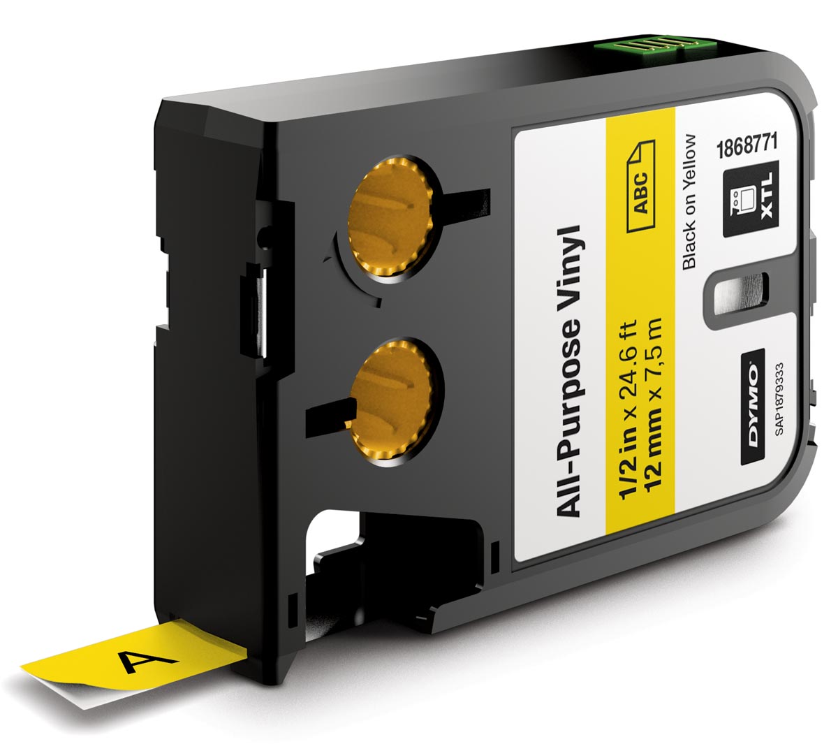 Dymo XTL tape ft 12 mm, zwart op geel, vinyl