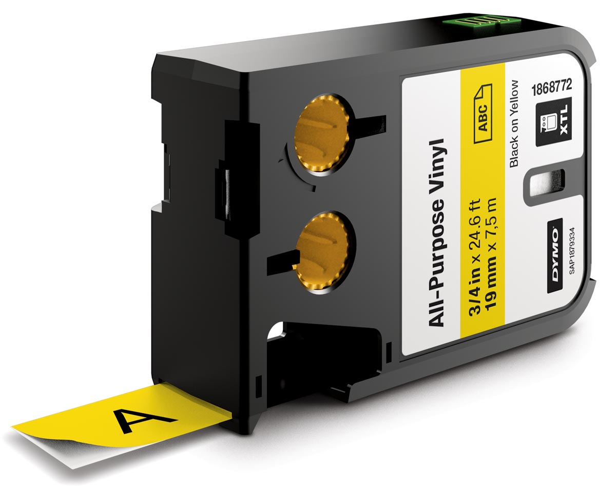Dymo XTL tape ft 19 mm, zwart op geel, vinyl