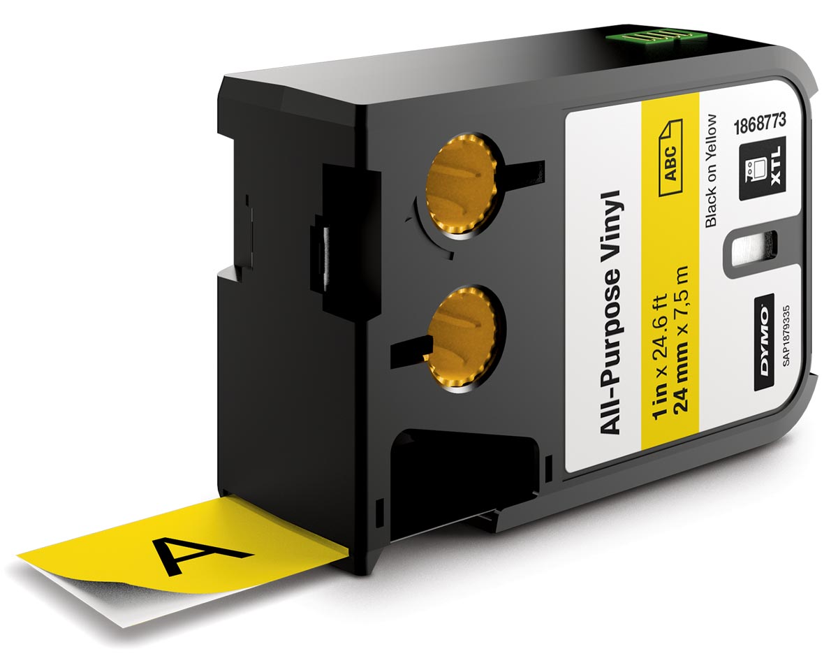 Dymo XTL tape ft 24 mm, zwart op geel, vinyl