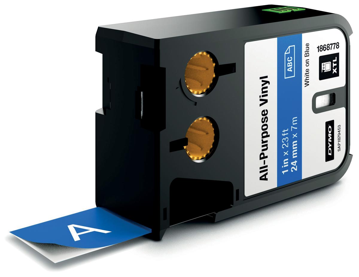 Dymo XTL tape 24 mm, wit op blauw, vinyl