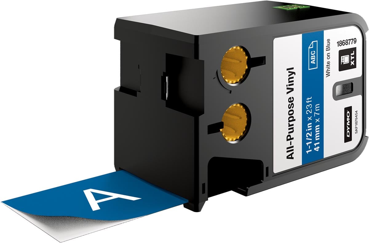 Dymo XTL vinyltape ft 41 mm, wit op blauw