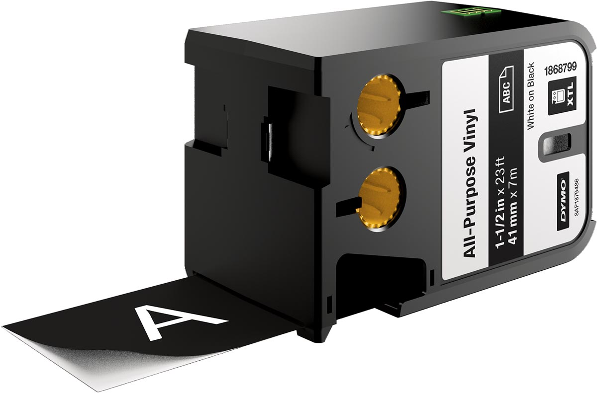 Dymo XTL vinyltape ft 41 mm, wit op zwart