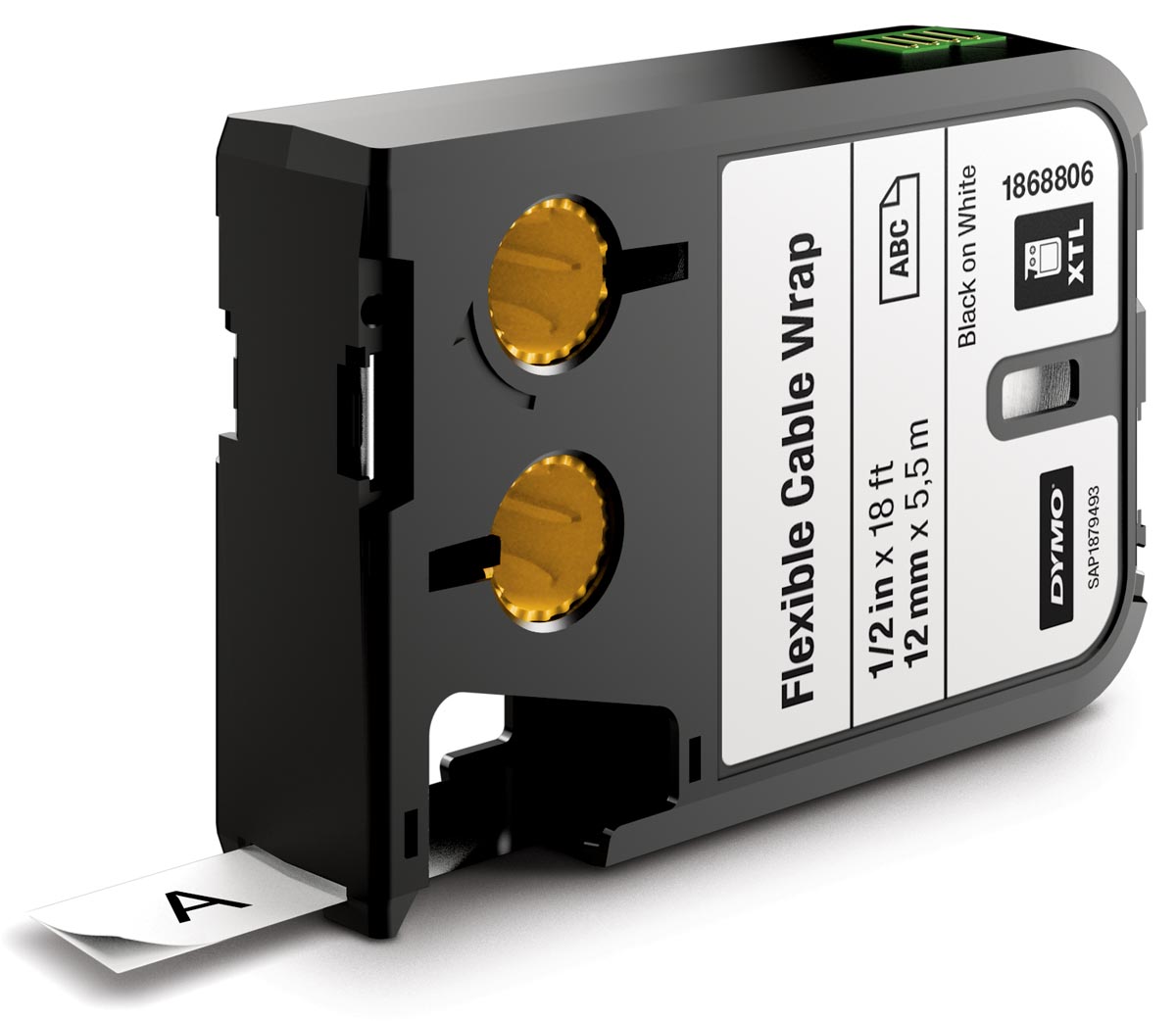 Dymo XTL tape ft 12 mm, zwart op wit, nylon