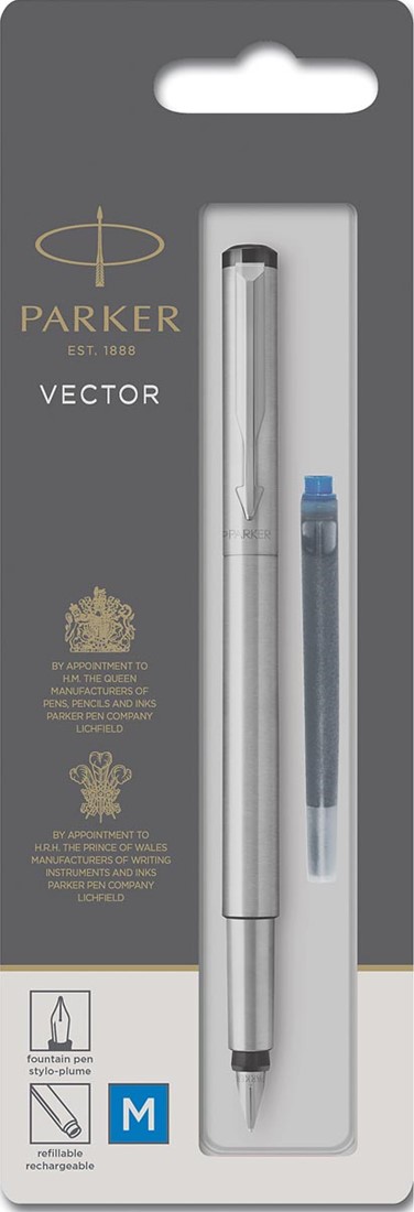 bleu avec attributs chrom/és PARKER Vector stylo plume emballage blister encre bleue pointe moyenne