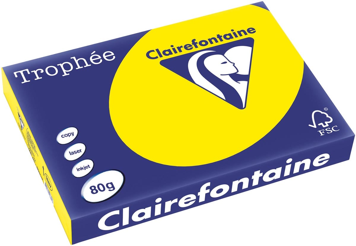 Clairefontaine Trophée Intens, gekleurd papier, A3, 80 g, 500 vel, zonnegeel afbeelding