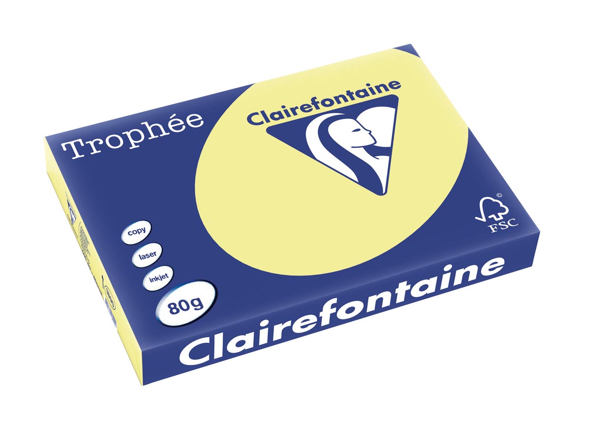 Clairefontaine Trophée Pastel, gekleurd papier, A3, 80 g, 500 vel, citroengeel afbeelding