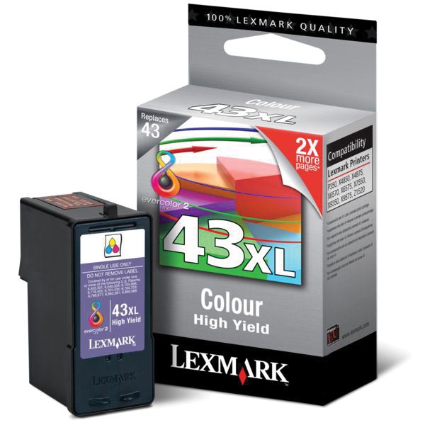 Lexmark inktcartridge 43XL, 3 kleuren, 500 pagina's - OEM 18YX143E