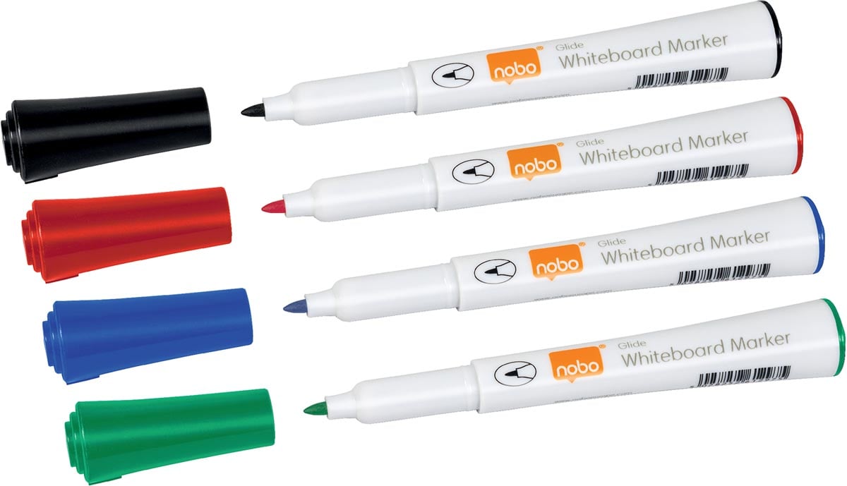 Nobo Glide whiteboardmarker, pak van 4 stuks, geassorteerde kleuren afbeelding