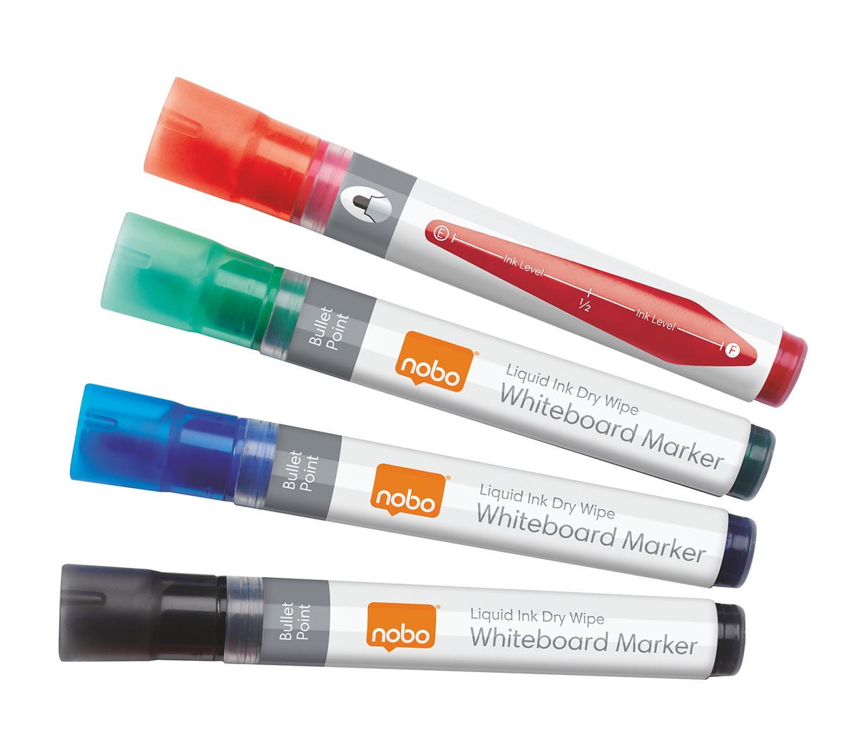 Nobo Witbordstift Geassorteerde kleuren: zwart, groen, rood en blauw, blister van 4 stuks afbeelding
