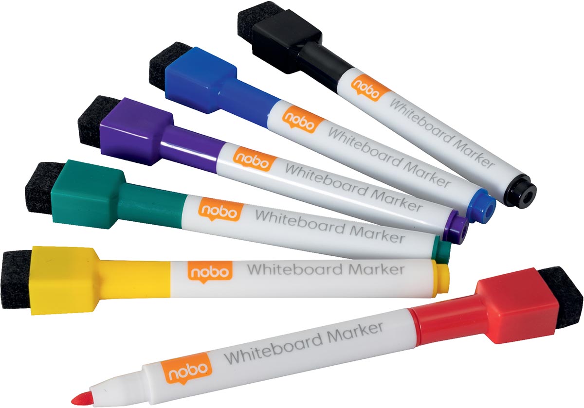 Nobo Mini whiteboardmarker, pak van 6 stuks, geassorteerde kleuren afbeelding
