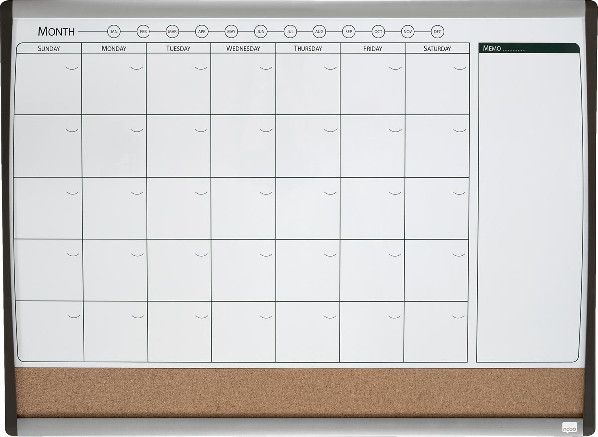 Nobo combibord, kurk en magnetische whiteboard maandplanner, ft 58,5 x 43 cm afbeelding