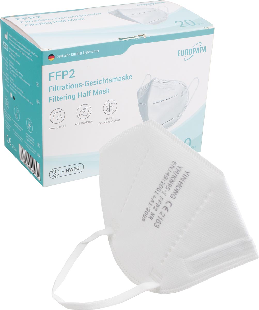 Mondmasker, type FFP2, pak van 20 stuks Mondmasker, type FFP2, pak van 20 stuks