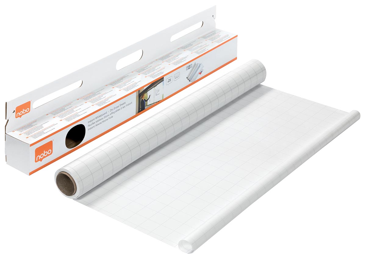 Nobo Instant whiteboardfolie, ft 60 x 80 cm, rol van 25 vellen, wit, geruit afbeelding