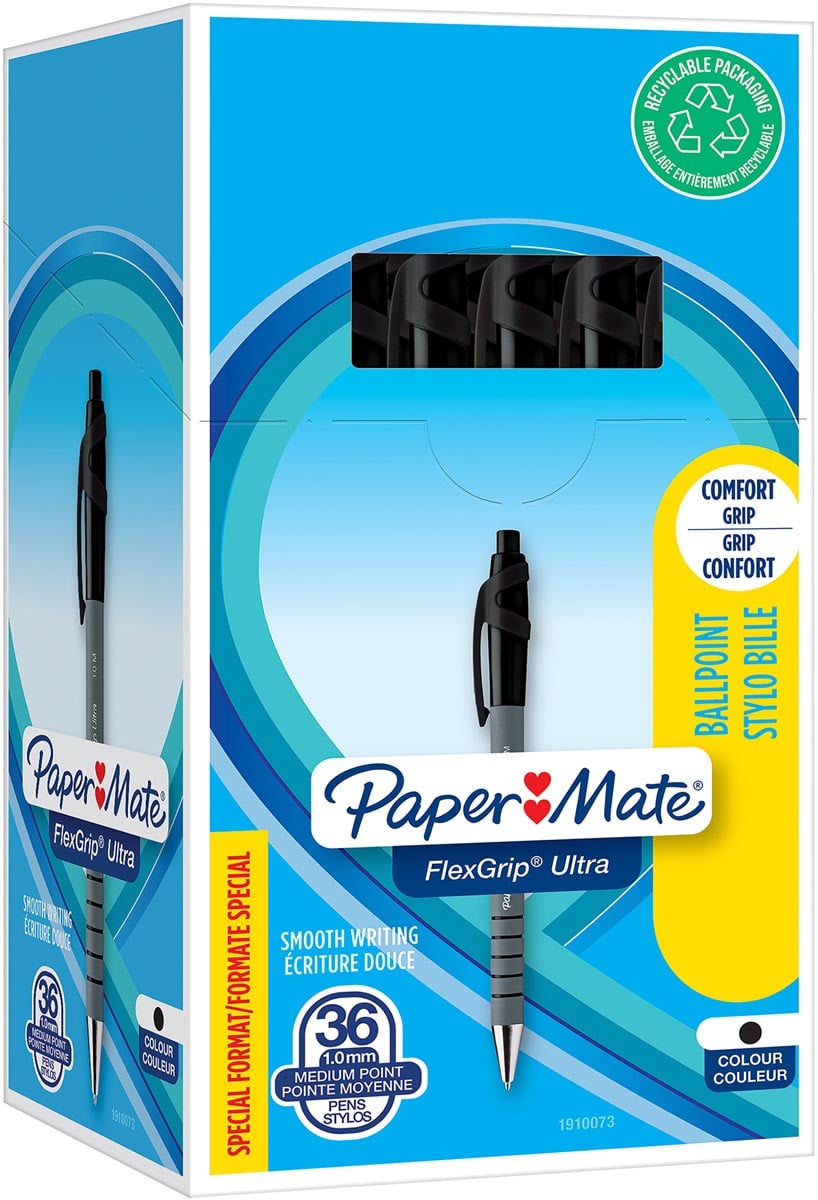 Paper Mate balpen Flexgrip Ultra RT zwart, doos 30 + 6 stuks gratis afbeelding