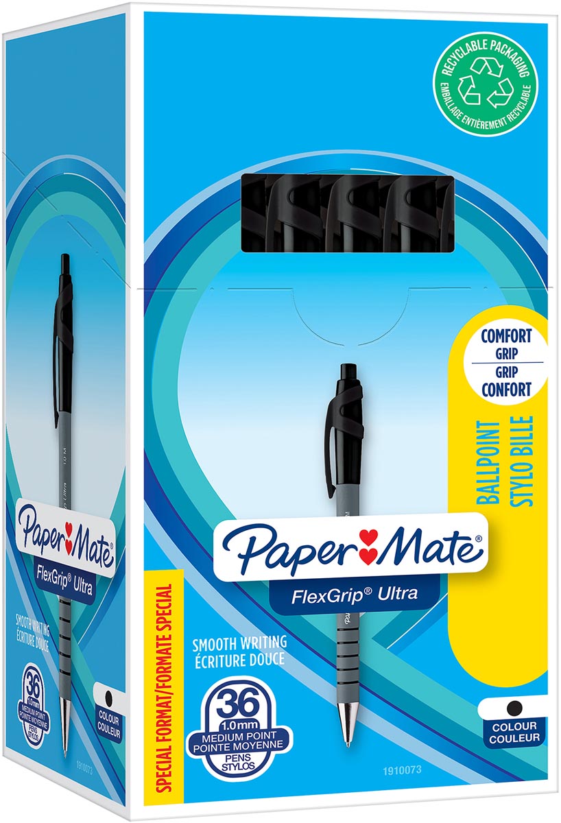 Paper Mate balpen Flexgrip Ultra RT zwart, doos 30 + 6 stuks gratis