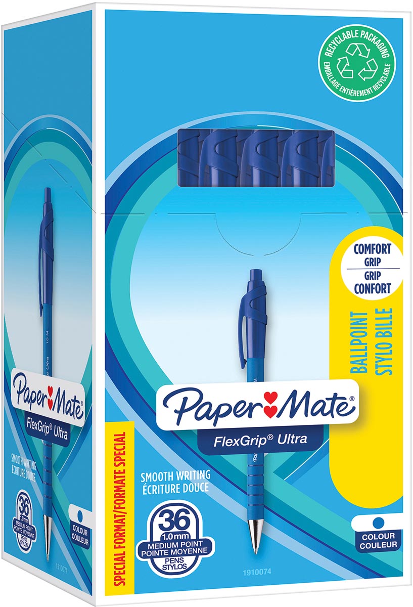 Paper Mate balpen Flexgrip Ultra RT blauw, doos 30 + 6 stuks gratis
