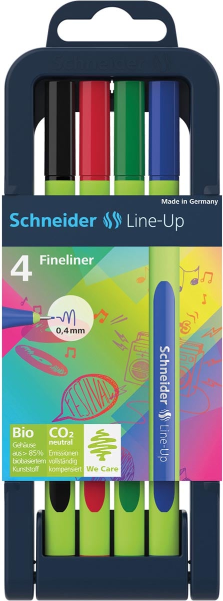 Schneider fineliner Line-Up, etui van 4 stuks in geassorteerde kleuren afbeelding