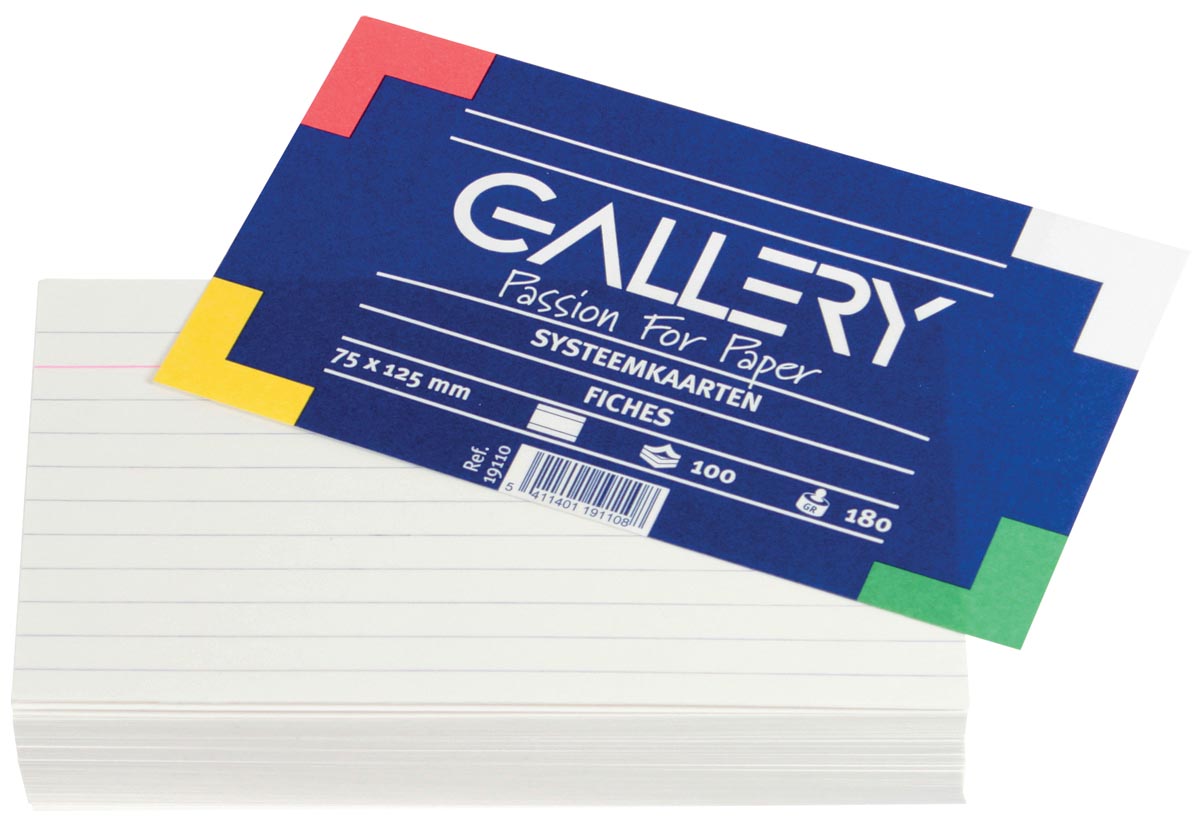 Gallery witte systeemkaarten, ft 7,5 x 12,5 cm, gelijnd, pak van 100 stuks afbeelding