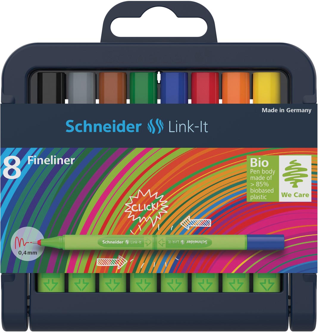 Schneider fineliner Link-it,opstelbaar etui van 8 stuks in geassorteerde kleuren Schneider fineliner Link-it,opstelbaar etui van 8 stuks in geassorteerde kleuren