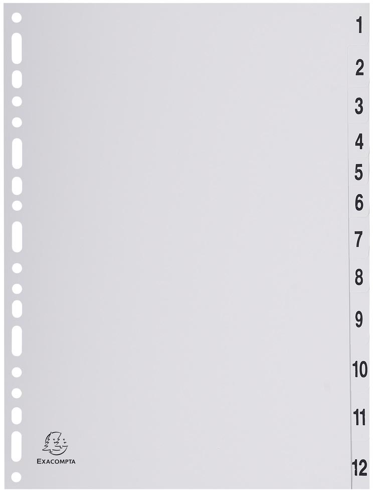 Exacompta tabbladen numeriek voor ft A4, uit PP, grijs, 12 tabs afbeelding