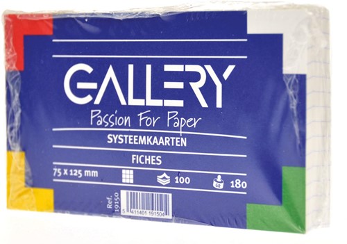 Gallery witte systeemkaarten, ft 7,5 x 12,5 cm, geruit 5 mm, pak van 100 stuks