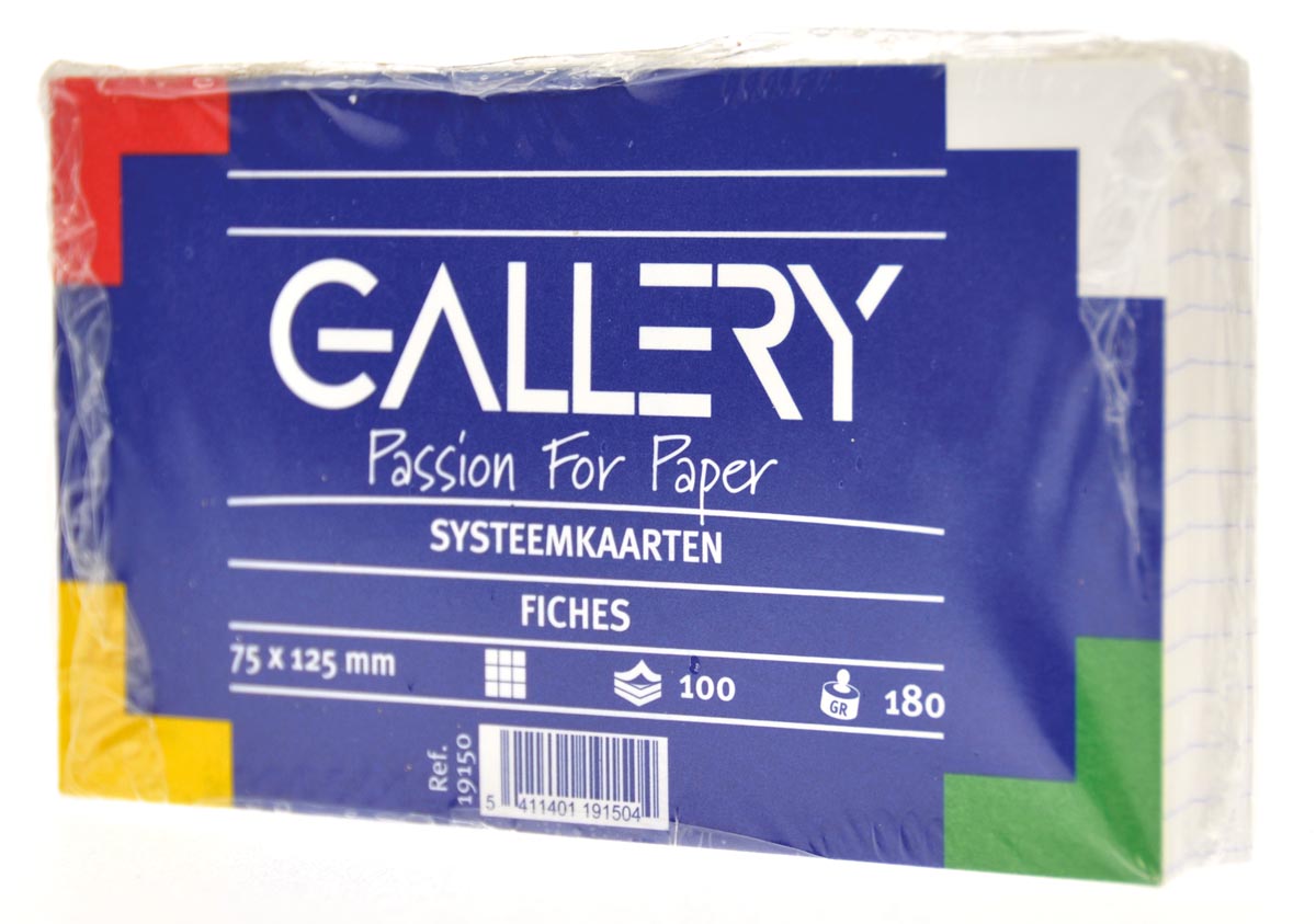 Gallery witte systeemkaarten, ft 7,5 x 12,5 cm, geruit 5 mm, pak van 100 stuks afbeelding