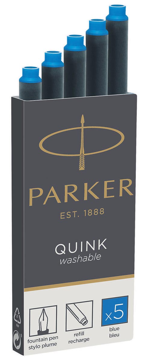 Parker Quink inktpatronen koningsblauw, doos met 5 stuks afbeelding