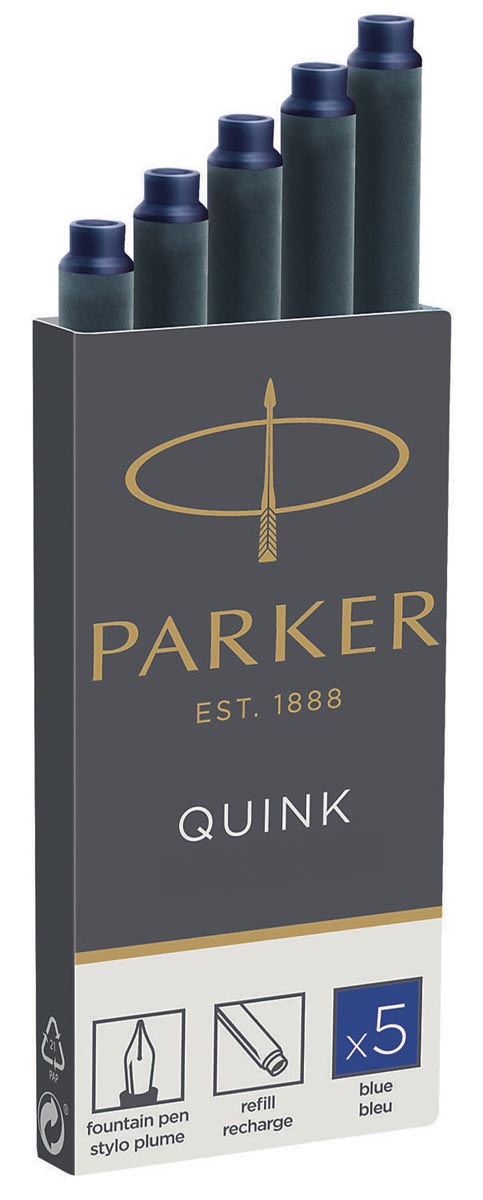 Parker Quink inktpatronen permanent blauw, doos met 5 stuks afbeelding