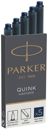Parker Quink inktpatronen blauw-zwart, doos met 5 stuks