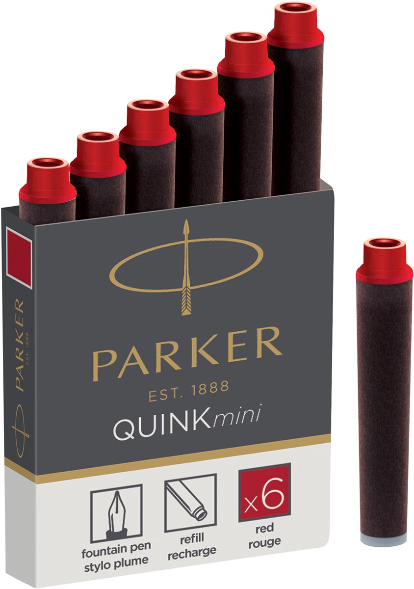 Parker Quink mini inktpatronen rood, doosje met 6 stuks Parker Quink mini inktpatronen rood, doosje met 6 stuks