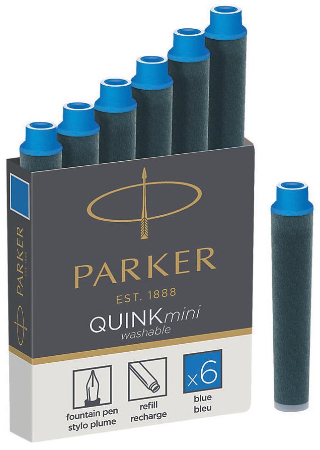 Parker Quink Mini inktpatronen blauw, doos met 6 stuks afbeelding