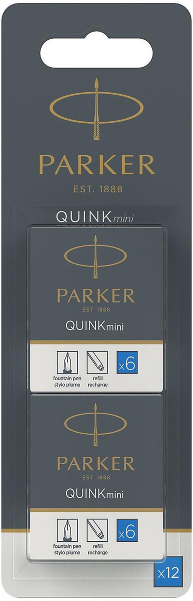 Parker Quink Mini inktpatronen blauw, blister met 12 stuks