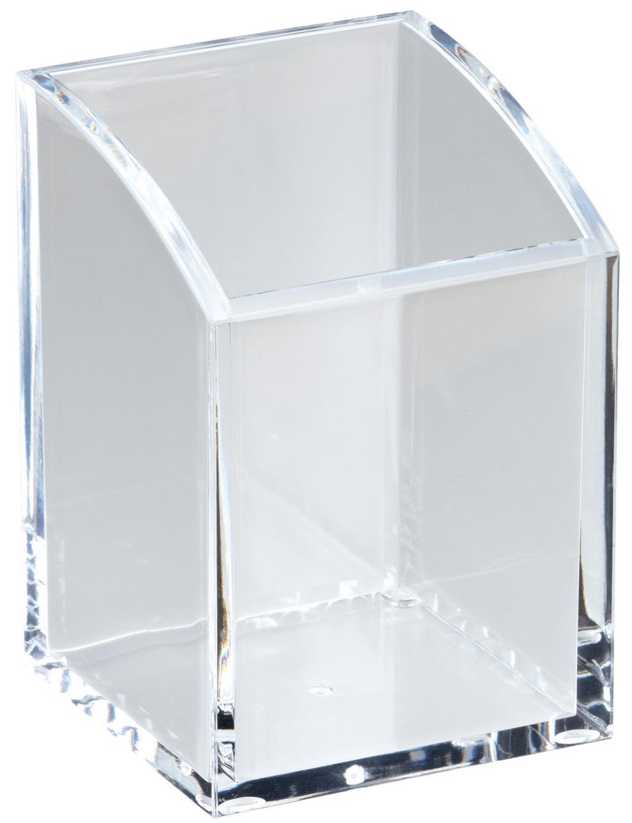 MAUL pennenbak acryl vierkant 7x7x10,4cm dikte 5mm, met bureaubeschermers afbeelding