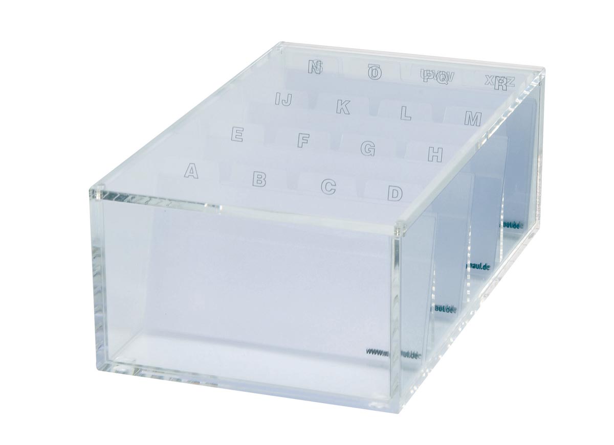 MAUL visitekaartbox acryl met deksel incl. index 11.4x19x7.2cm afbeelding