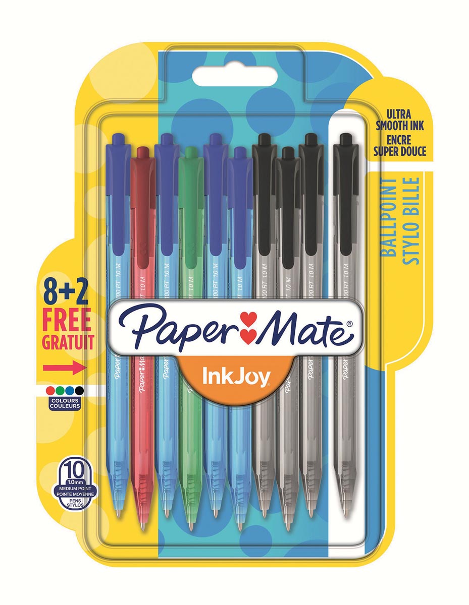 Paper Mate balpen InkJoy 100 RT, blister 8 + 2 gratis