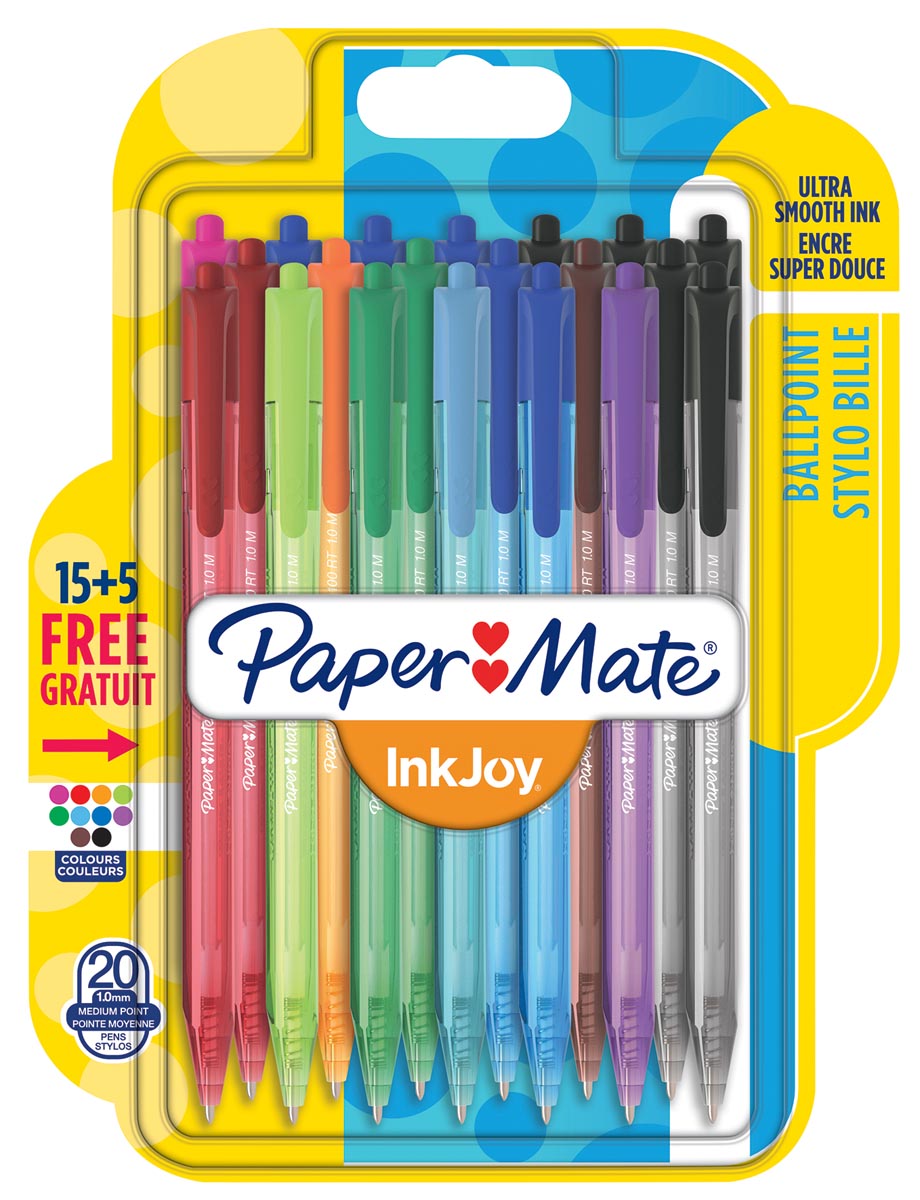 Paper Mate balpen InkJoy 100 RT, blister 15 + 5 gratis